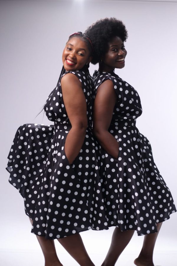 Enchanted Elegance Poka dot knee length dress with pocket