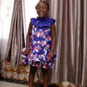 Dress Dash, African print with gathering at neck and base mini dress for girl